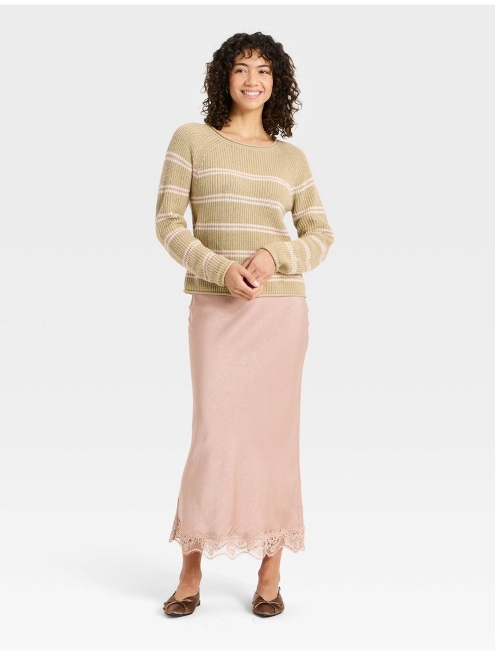 NWT a.new.day Cream Striped Knit Sweater - Women, Size L - Picture 3 of 6